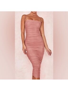 House Of CB Sirene Gathered Organza Mesh Midi Dress Size M